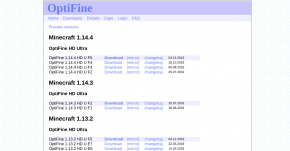 The OptiFine Downloads Page for installing OptiFine on Chromebook