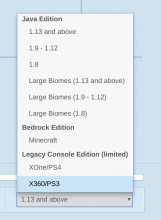 The Version Selector menu on Chunkbase